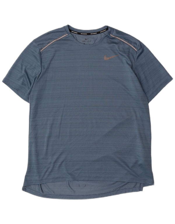 Nike herre Dri Fit T-shirt top XL blå nålestribet polyester