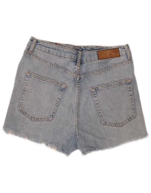 Topshop Dame Mom Distressed Denim Shorts UK 10 Small W28 Blue Cotton