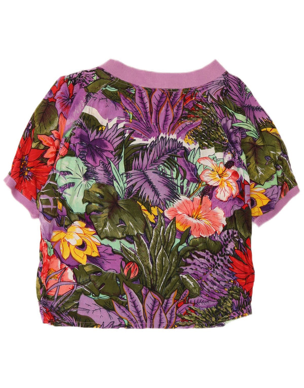 Vintage Dame Kortærmet Bluse Top UK 14 Medium Multicolored Festival