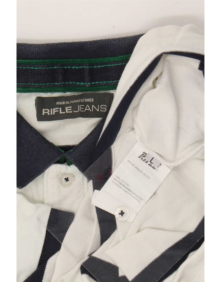 Rifle Herre poloshirt Stor hvid stribet bomuld
