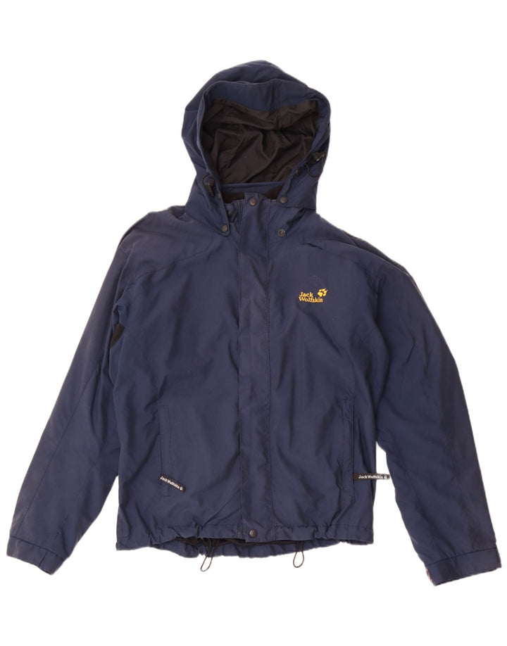 Jack Wolfskin Regnjakke med hætte til mænd UK 38 Medium Navy Blue Colourblock