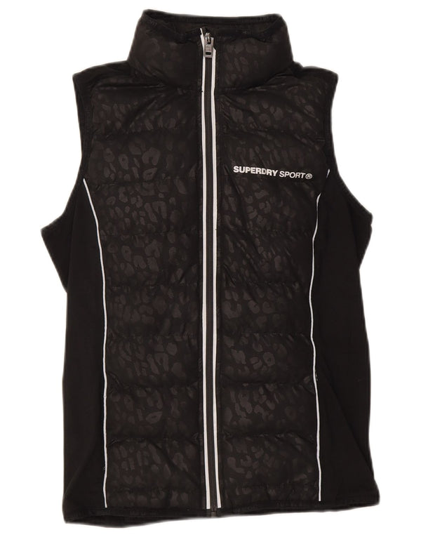 Superdry Womens grafisk polstret Gilet UK 10 lille sort dyreprint