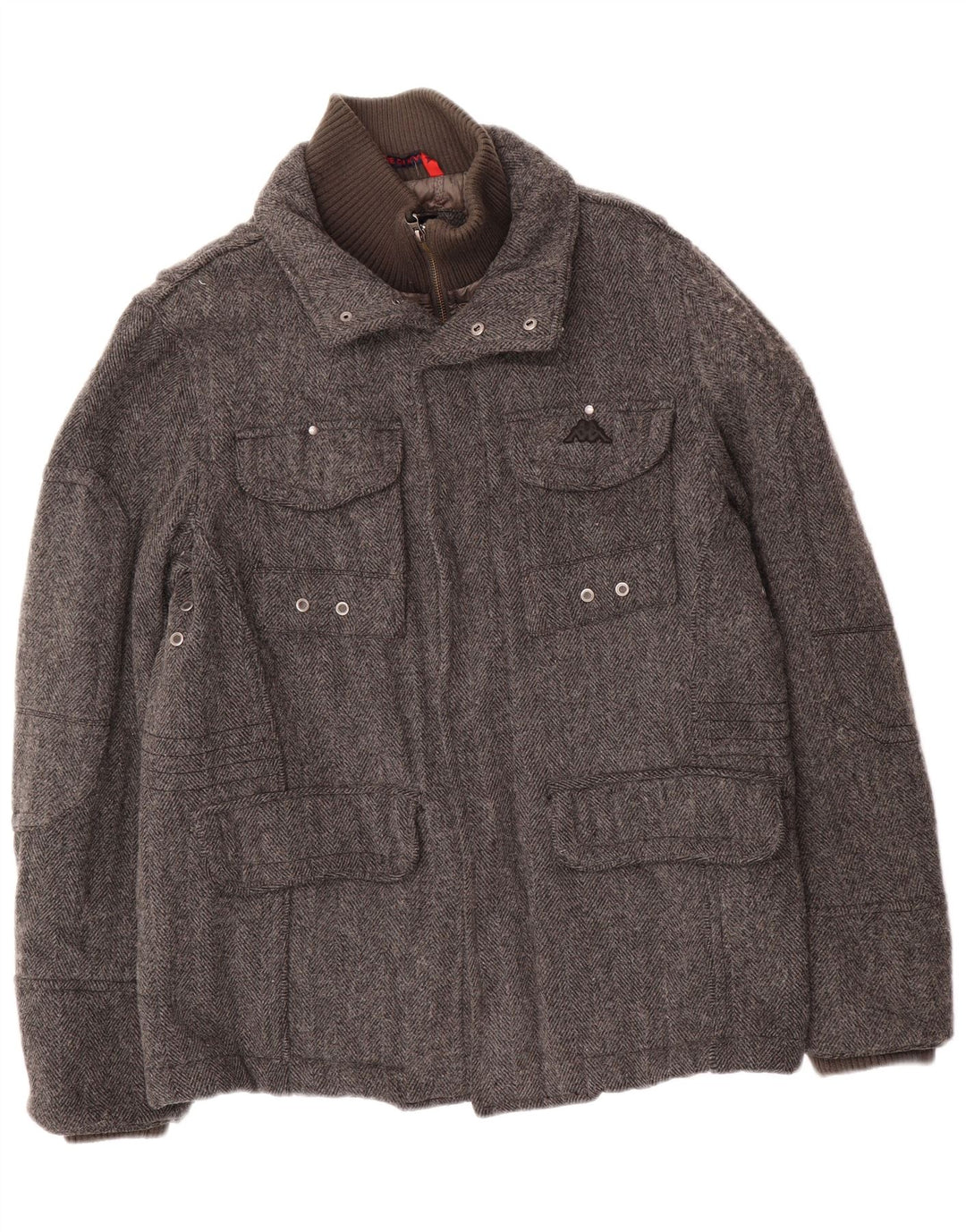 Kappa Herre Polstret Utility Jacket UK 40 Large Grey Herringbone Wool Classic