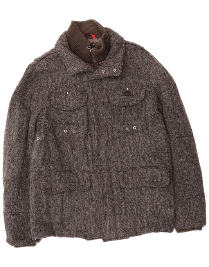 Kappa Herre Polstret Utility Jacket UK 40 Large Grey Herringbone Wool Classic