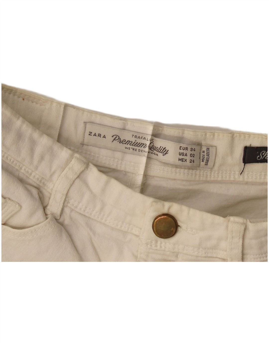 Zara Dame Denim Shorts EU 34 2XS W24 Hvid