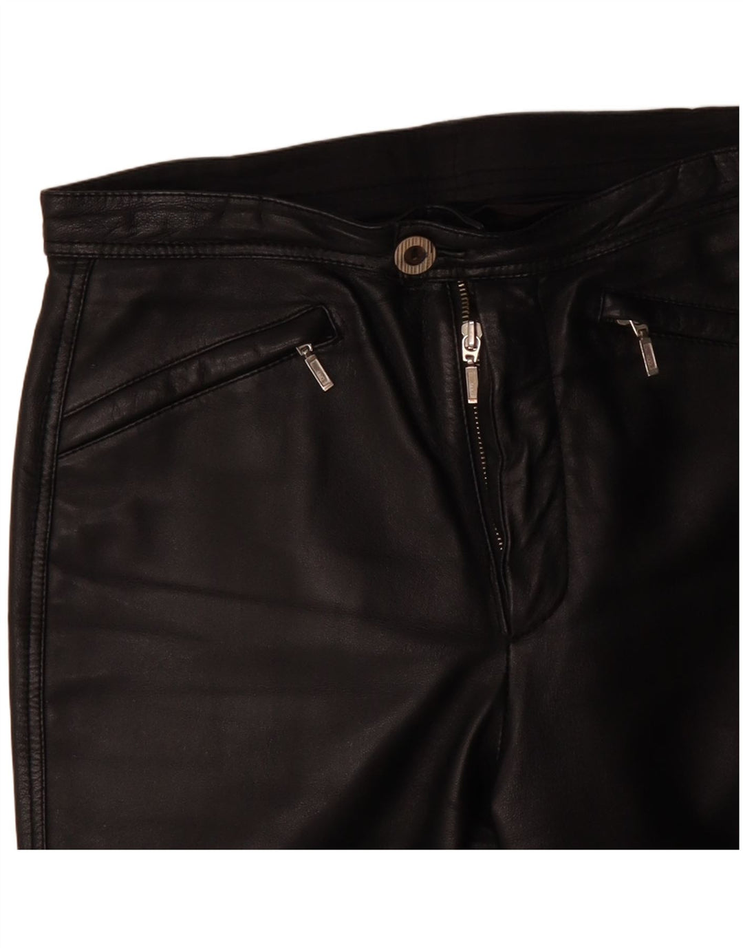 VINTAGE koniske læderbukser til kvinder EU 38 Medium W30 L29 sort læder