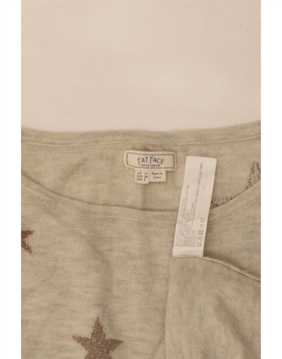 Fat Face Dame Abstrakt Mønster Boat Neck Jumper Sweater UK 10 Small Grey