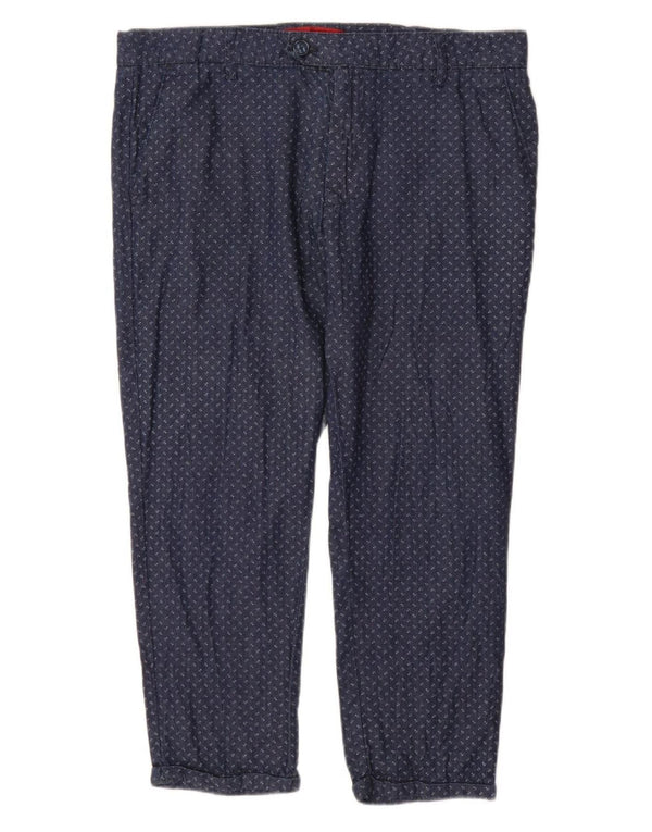 Zara Herre Crop Tapered Chino Bukser EU 42 Large W32 L23 Marineblå Plettet