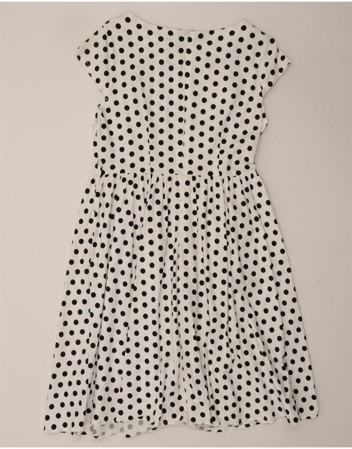 VINTAGE Womens A-Line Dress UK 10 Small White Polka Dot Vintage Vintage and Second-Hand Vintage from Messina Hembry 