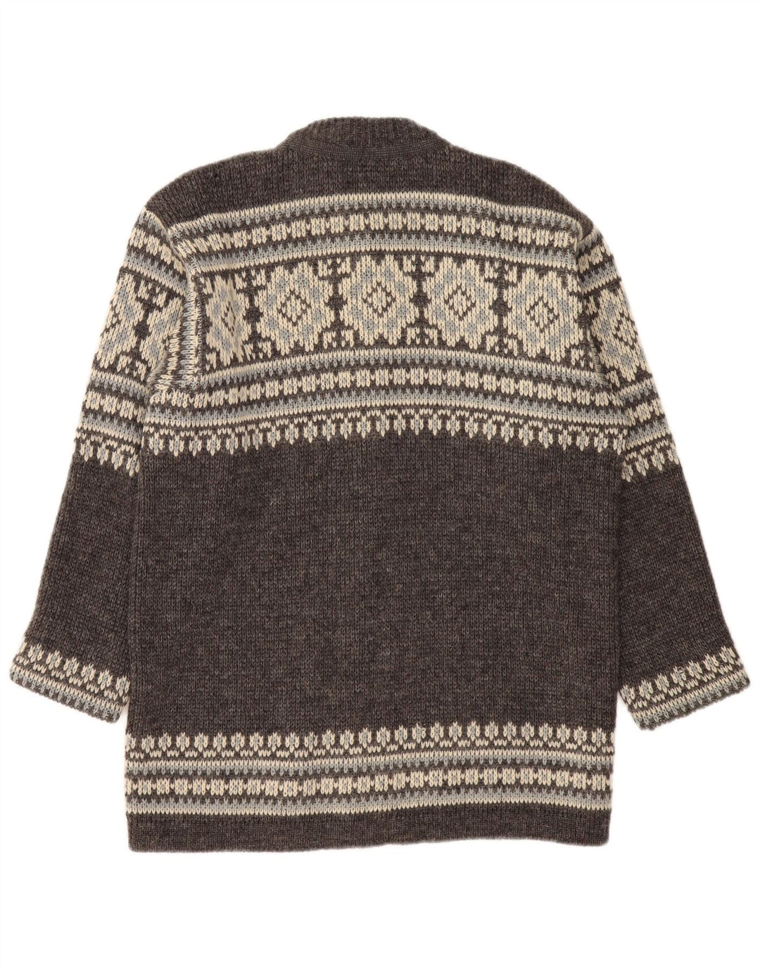 NORDSTRIKK Herre Cardigan Sweater Small Grey Fair Isle Virgin Wool