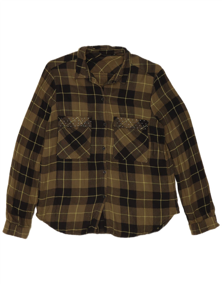 Zara Dame Flanell Shirt UK 14 Medium Green Check Viscose