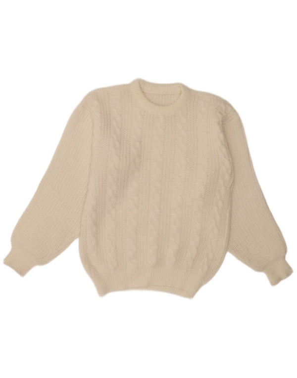 Vintage Mens Crew Neck Jumper Sweater Medium Off White