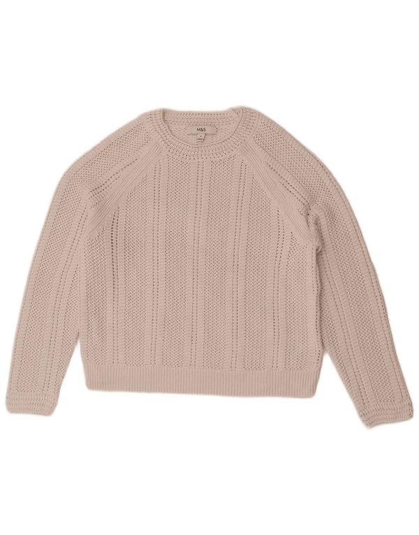 Marks & Spencer Dame Crop Crew Neck Jumper Sweater UK 14 Medium Off White