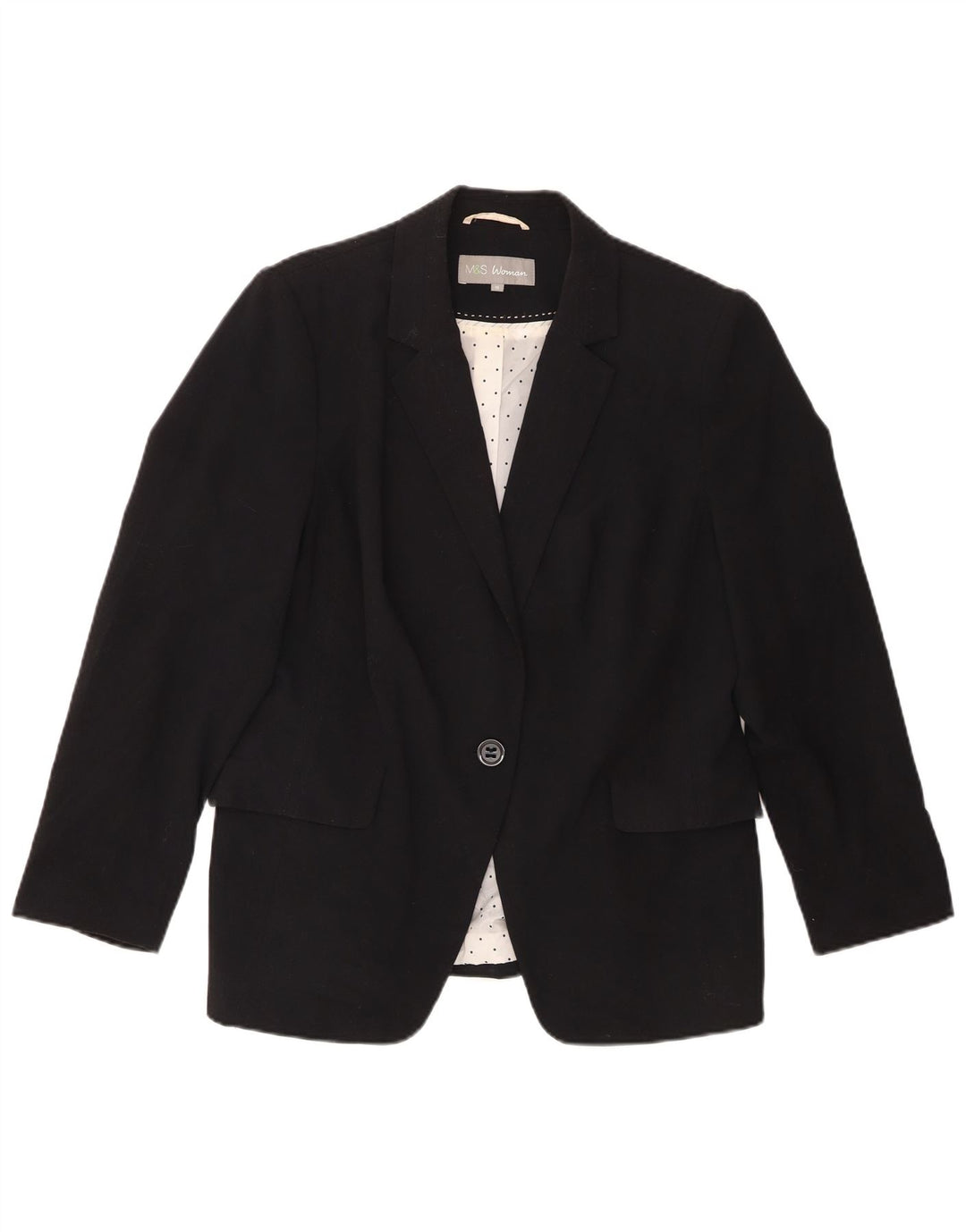 Marks & Spencer Dame 1-knaps blazerjakke UK 16 Stor sort polyester