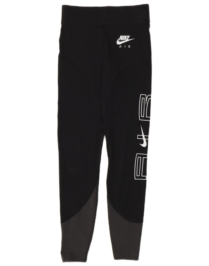 Nike Dame Grafiske Leggings UK 8 Small Black Colourblock Bomuld