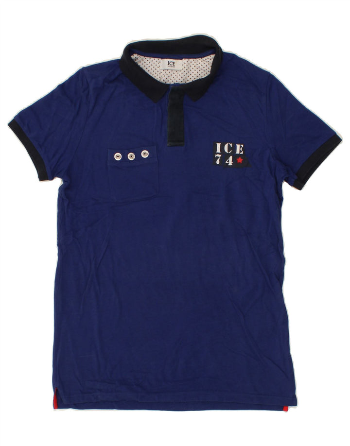 ICEBERG Mens Graphic Polo Shirt Medium Navy Blue Cotton Vintage Iceberg and Second-Hand Iceberg from Messina Hembry 