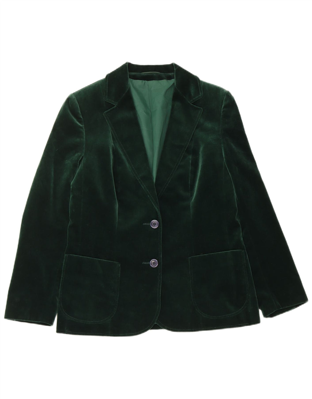 St Michael Dame 2 Button Velvet Blazer Jacket UK 14 Medium Green Bomuld