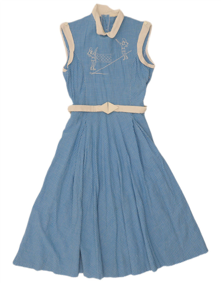 Vintage ærmeløs maxikjole til kvinder UK 10 Small Blue Gingham
