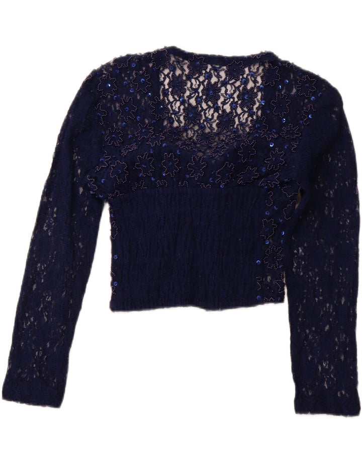 VINTAGE Womens Crop Blouse Top IT 40 Small Navy Blue