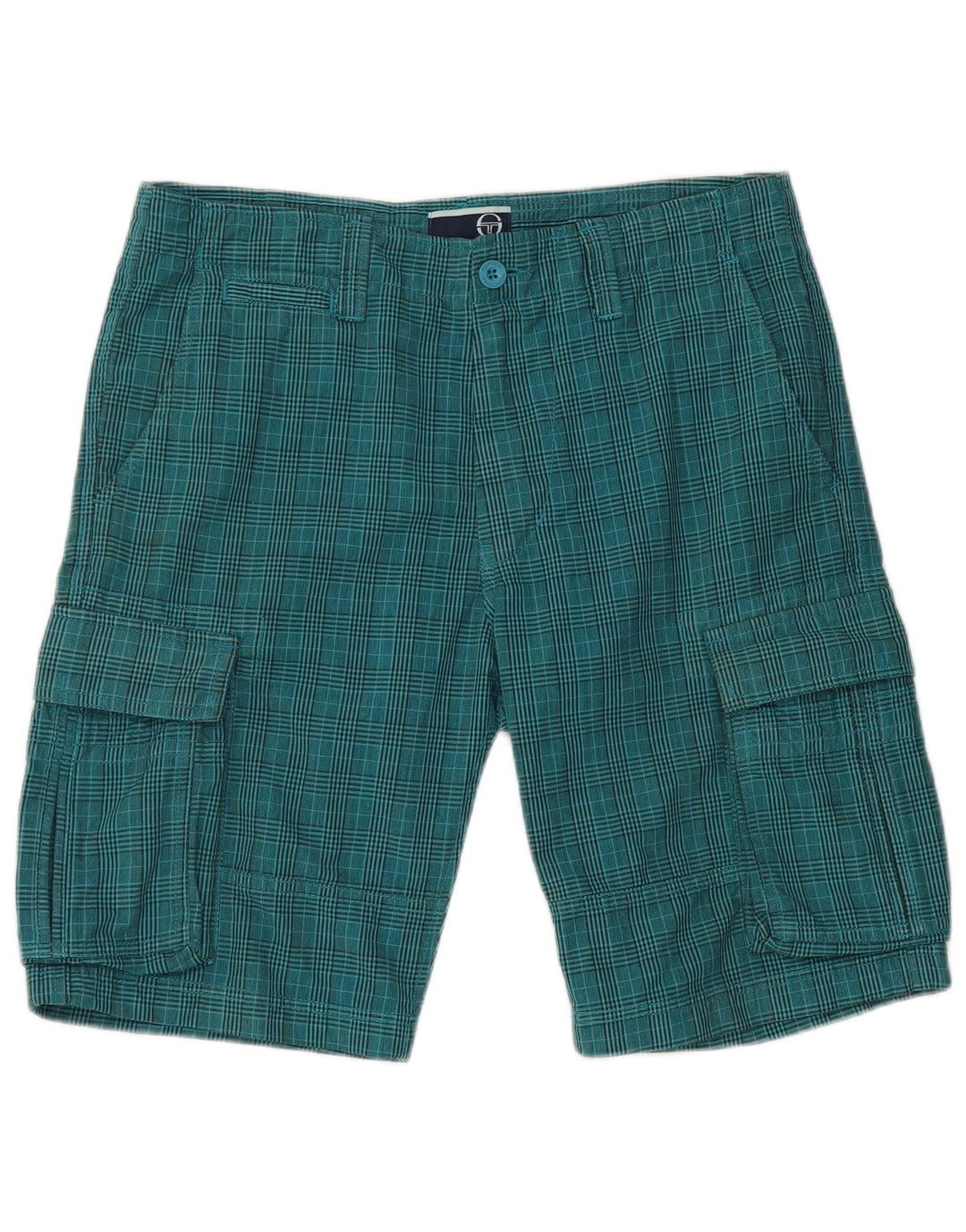 Sergio Tacchini Herre Cargo Shorts IT 48 Medium W32 blå ternet bomuld