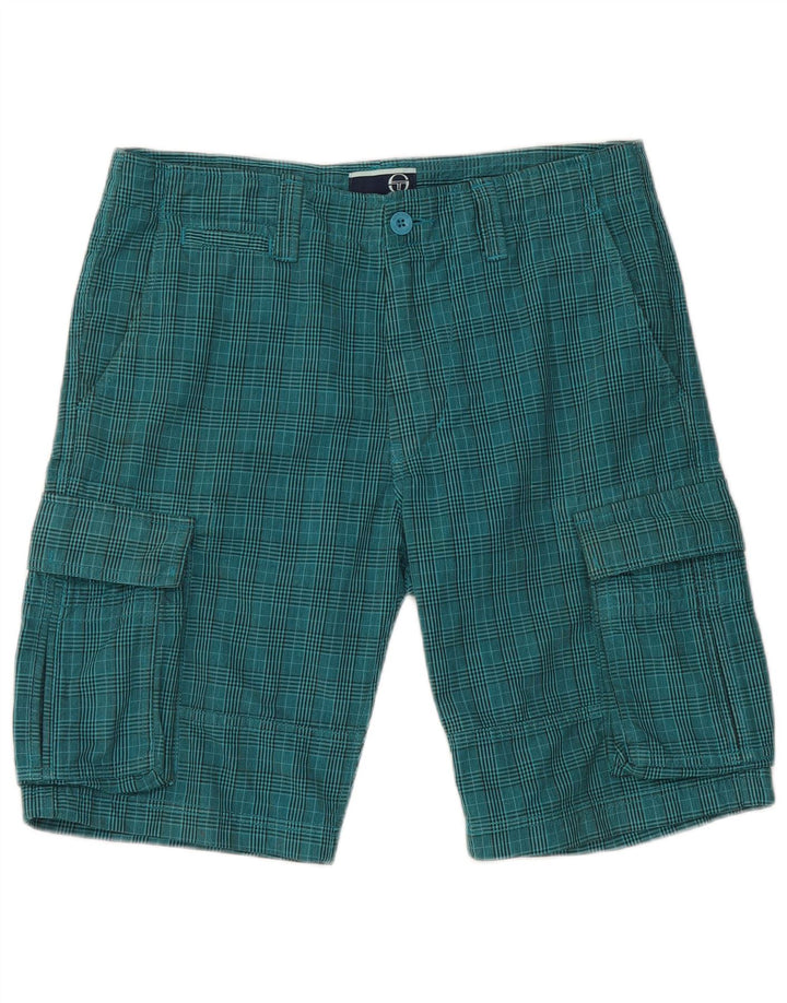 Sergio Tacchini Herre Cargo Shorts IT 48 Medium W32 blå ternet bomuld