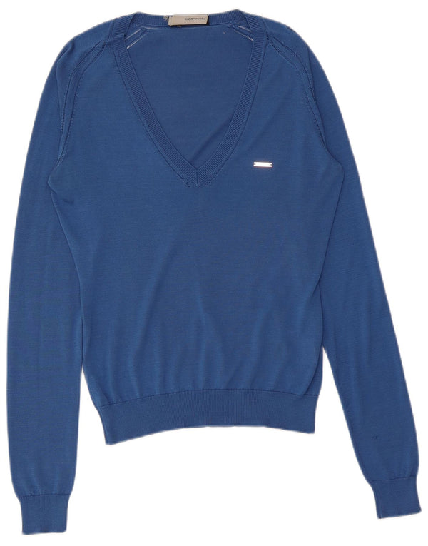 Dsquared2 Dame V-hals sweater UK 12 Medium Blue Silk