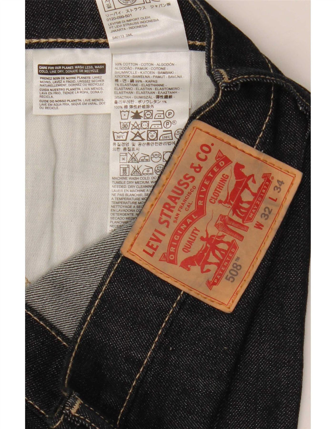 Levi's Herre 508 Slim Jeans W32 L34 Marineblå Bomuld