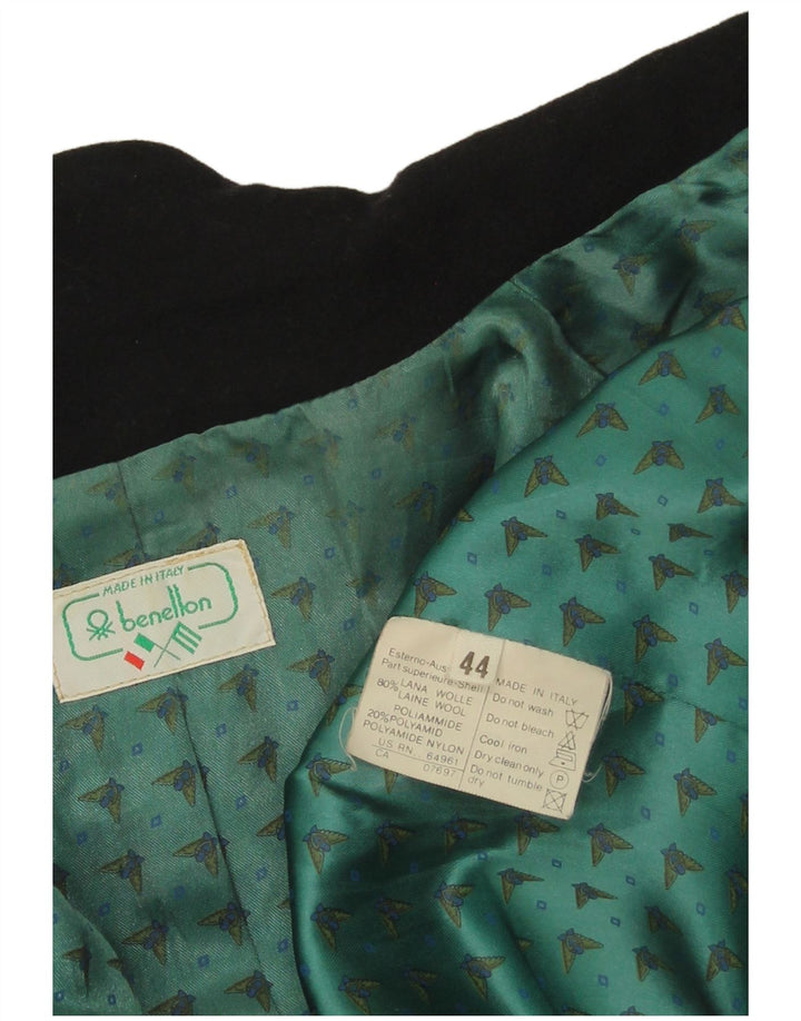 Benetton Dame 1 Knap Blazer Jakke IT 44 Medium Sort Uld