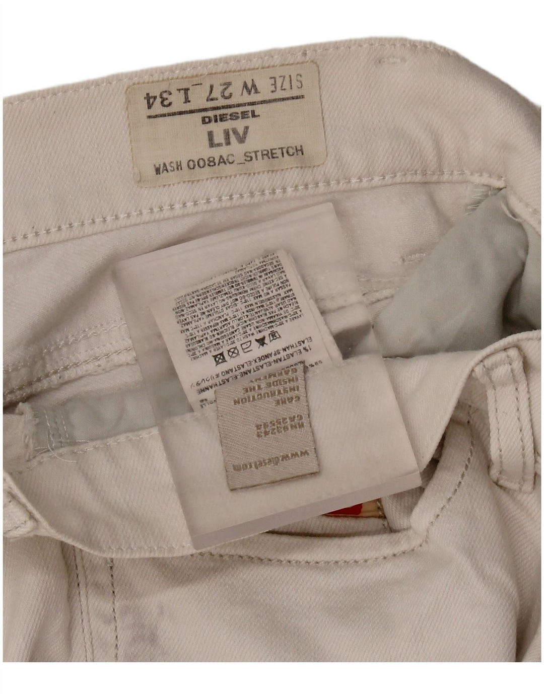 DIESEL Dame Liv Slim Straight Jeans W27 L24 Hvid Bomuld