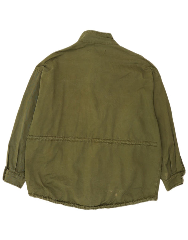Zara Womens Grafisk Oversized Bomber Jacket UK 14 Medium Khaki Cotton