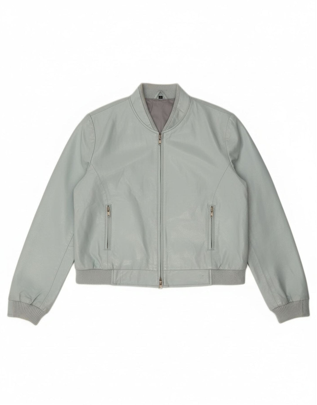 Vintage Dame Crop Faux Læder Bomber Jacket IT 44 Medium Blue