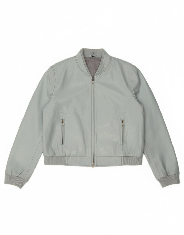 Vintage Dame Crop Faux Læder Bomber Jacket IT 44 Medium Blue