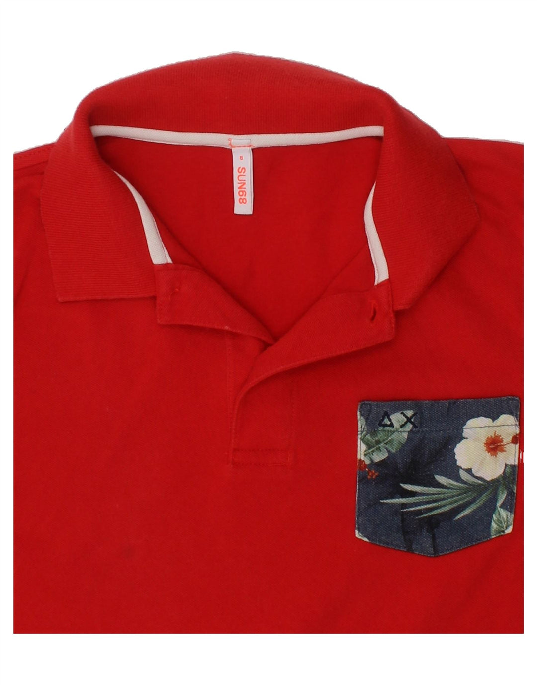 SUN68 Boys Polo Shirt 7-8 Years Red Floral Cotton Vintage Sun68 and Second-Hand Sun68 from Messina Hembry 