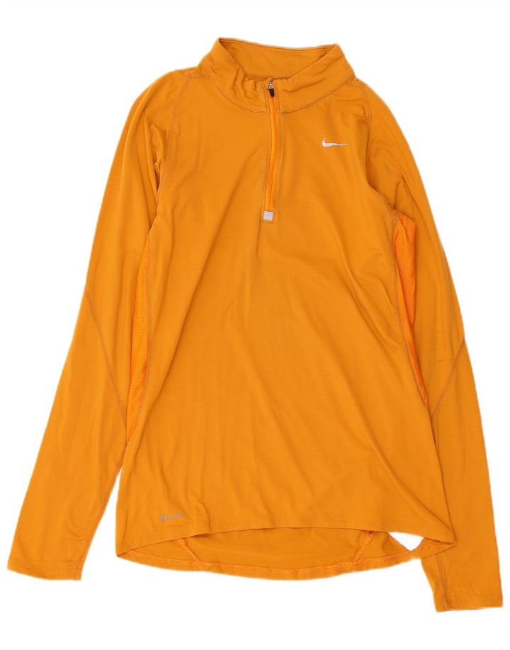 NIKE Dame Dri Fit Pullover med lynlås-hals Træningsdragt Top UK 10 Lille Gul