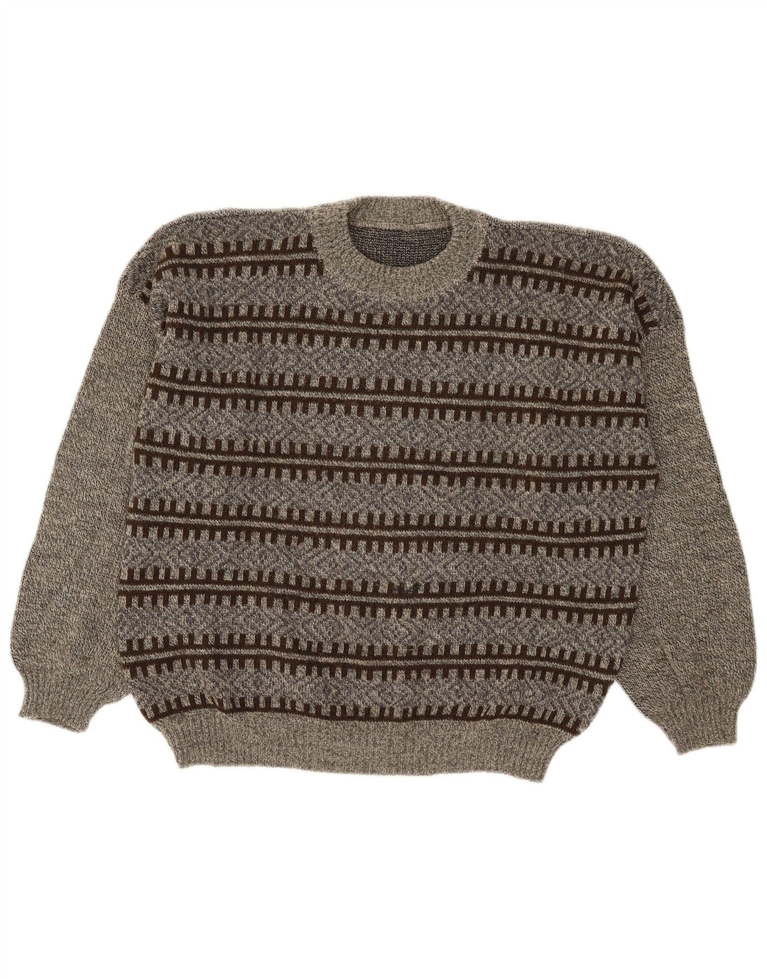 Vintage herre rund hals sweater stor grå geometrisk