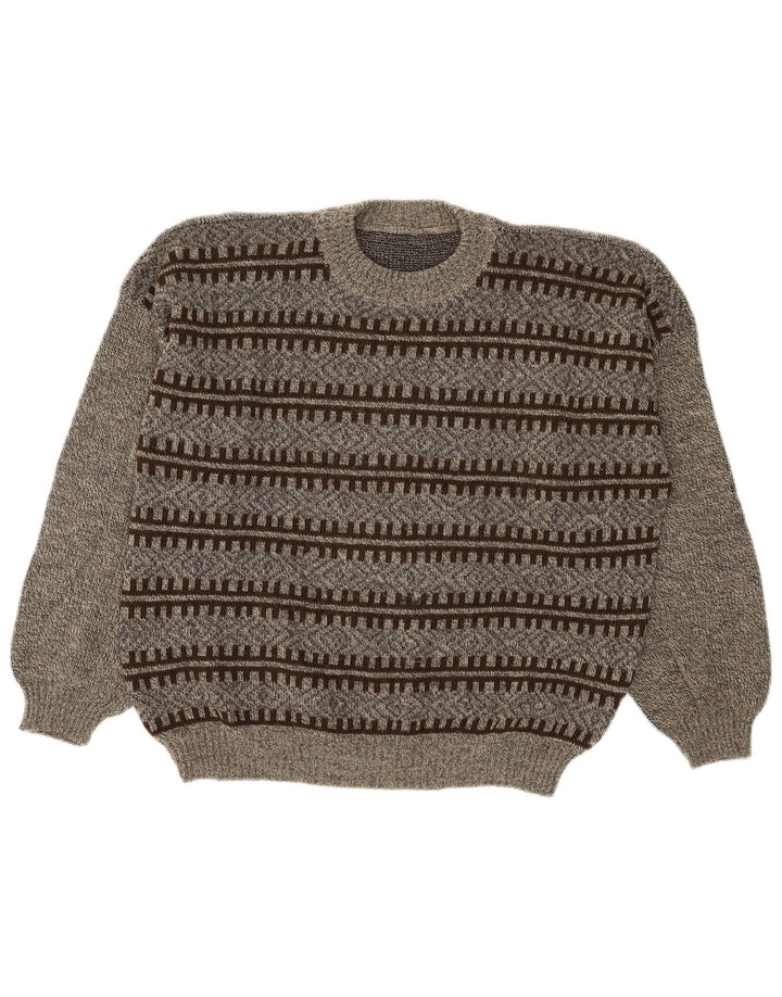 Vintage herre rund hals sweater stor grå geometrisk