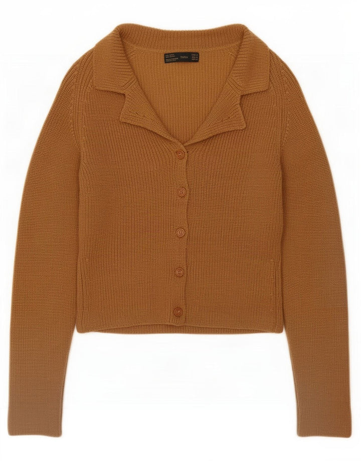 Zara Womens Crop Cardigan Sweater UK 12 Medium Beige Uld