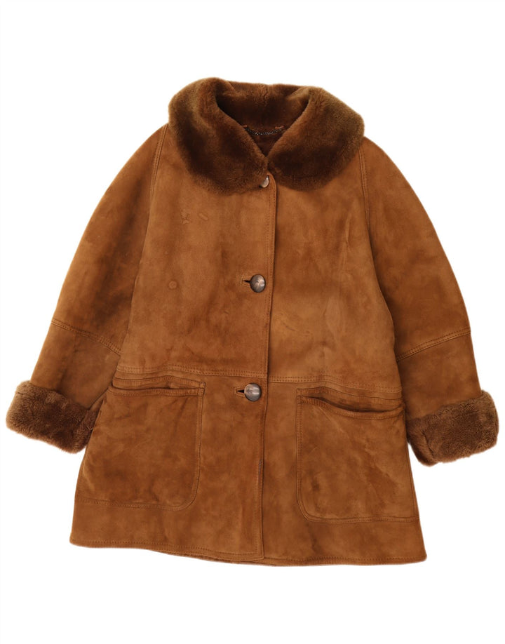 Belfe Womens Shearling Coat UK 14 Medium Brown Læder
