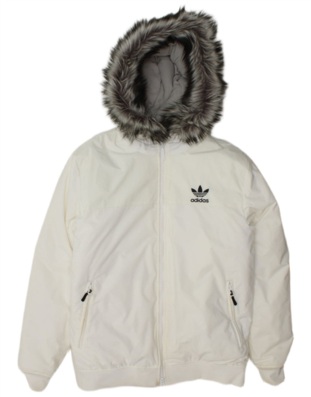 Adidas Herre hættepolstret bomberjakke UK 38 Medium White Nylon