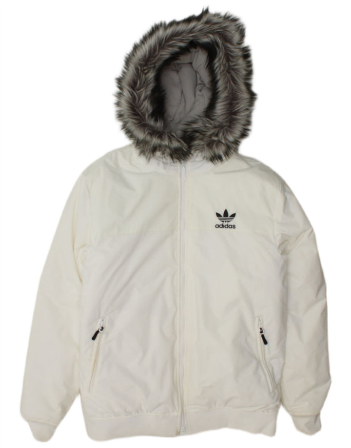 Adidas Herre hættepolstret bomberjakke UK 38 Medium White Nylon