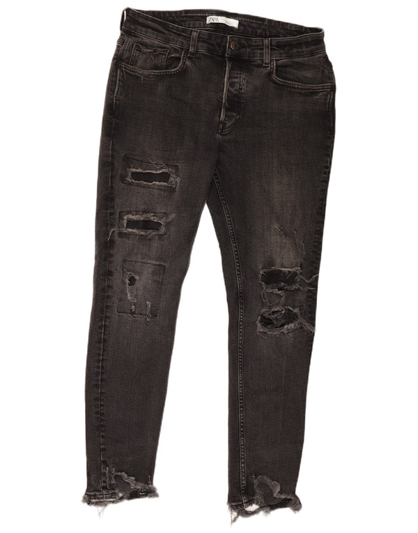 Zara Mens Distressed Skinny Jeans EU 42 Large W32 L28 Sort