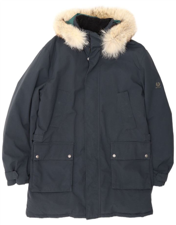 Belstaff Herre Hooded Parka Jacket UK 40 Large Navy Blue Nylon