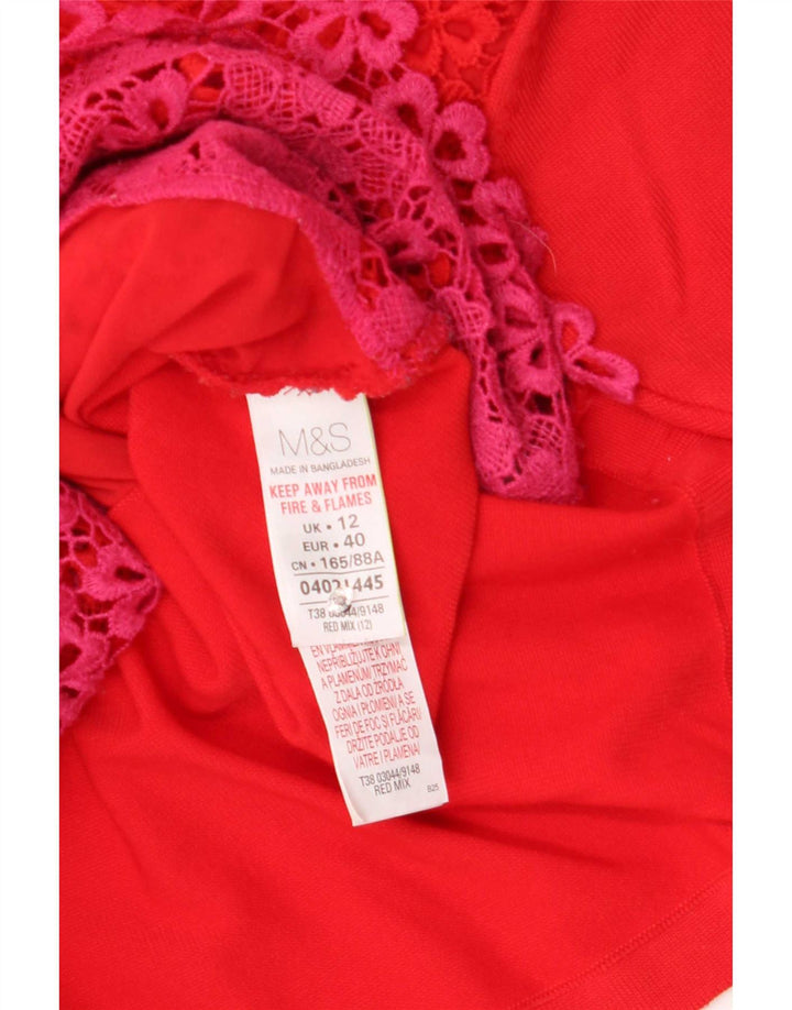 Marks & Spencer Dame Blousebluse Top UK 12 Medium Rød Blomster Polyester