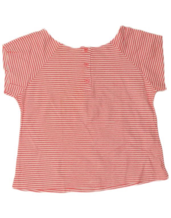Vintage Dame T-Shirt Top UK 10 Lille Pink Stribet Bomuld