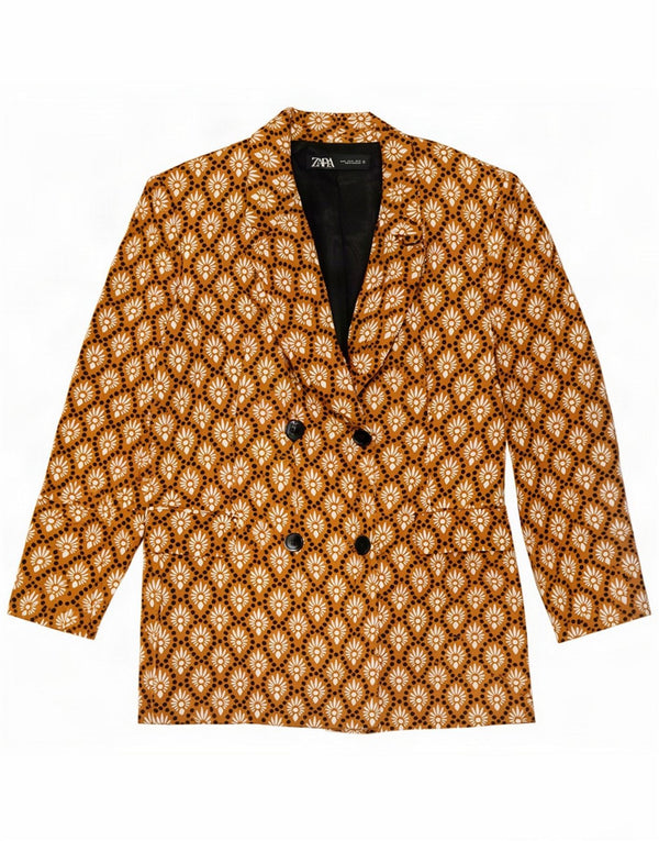 Zara Womens Double Breasted Blazer Jacket UK 18 XL Brown Geometric