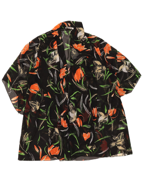 Vintage Womens Oversized Longline Cardigan Top UK 14 Medium Black Floral