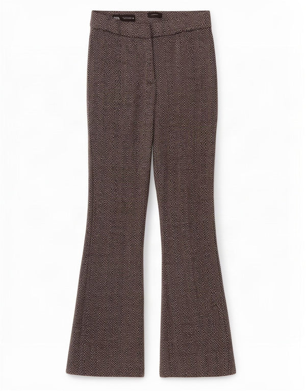 Zara Dame Bootcut Casual Bukser Small W26 L29 Grå Chevron Polyester