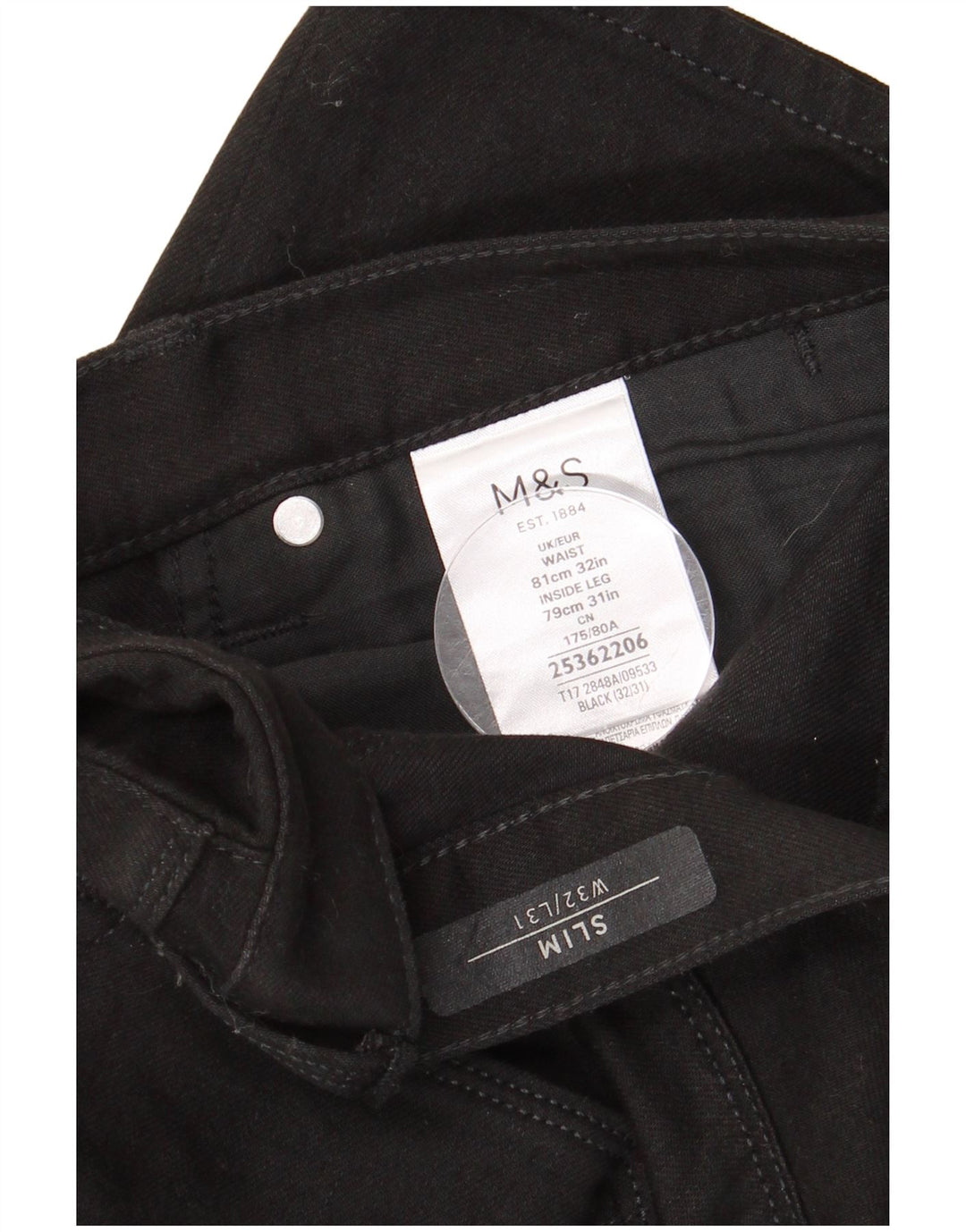 MARKS & SPENCER Slim Jeans til mænd W32 L31 Sort bomuld