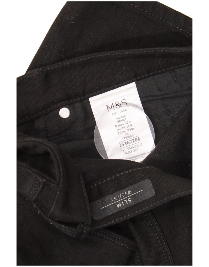 MARKS & SPENCER Slim Jeans til mænd W32 L31 Sort bomuld