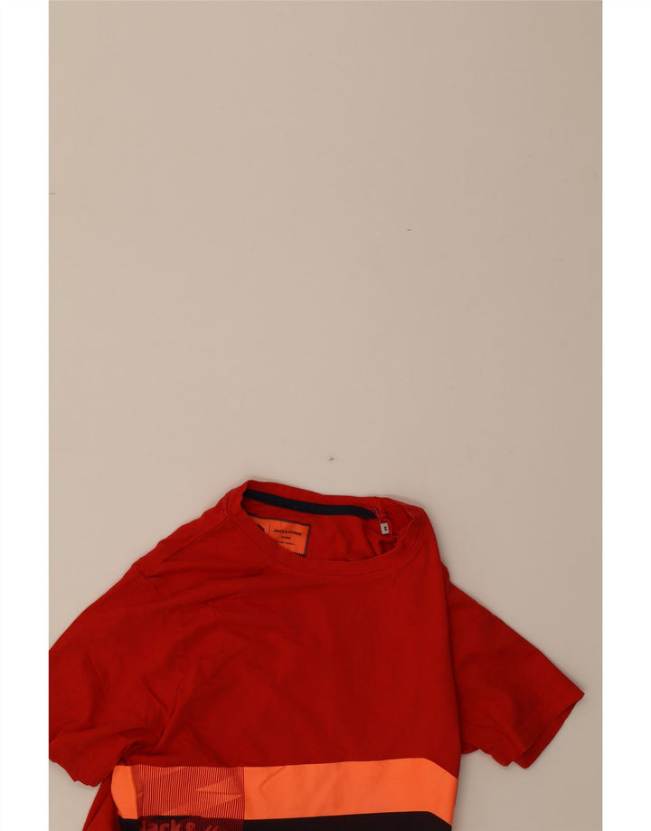 JACK & JONES Mens Core Graphic T-Shirt Top Medium Red Striped Cotton Vintage Jack & Jones and Second-Hand Jack & Jones from Messina Hembry 